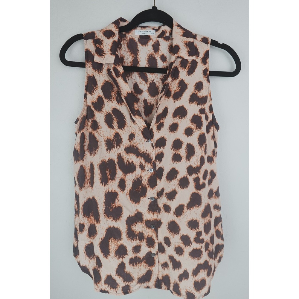 Equipment Femme Leopard Print Top XS Sleeveless Silk Blouse Animal Button Up‎